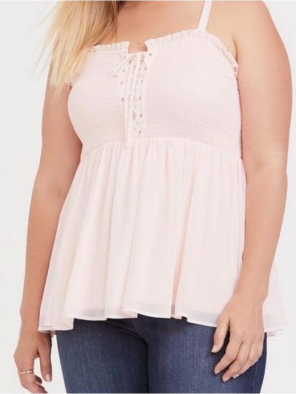 Torrid Baby Pink Chiffon Lace-Up Babydoll TubeTop 2